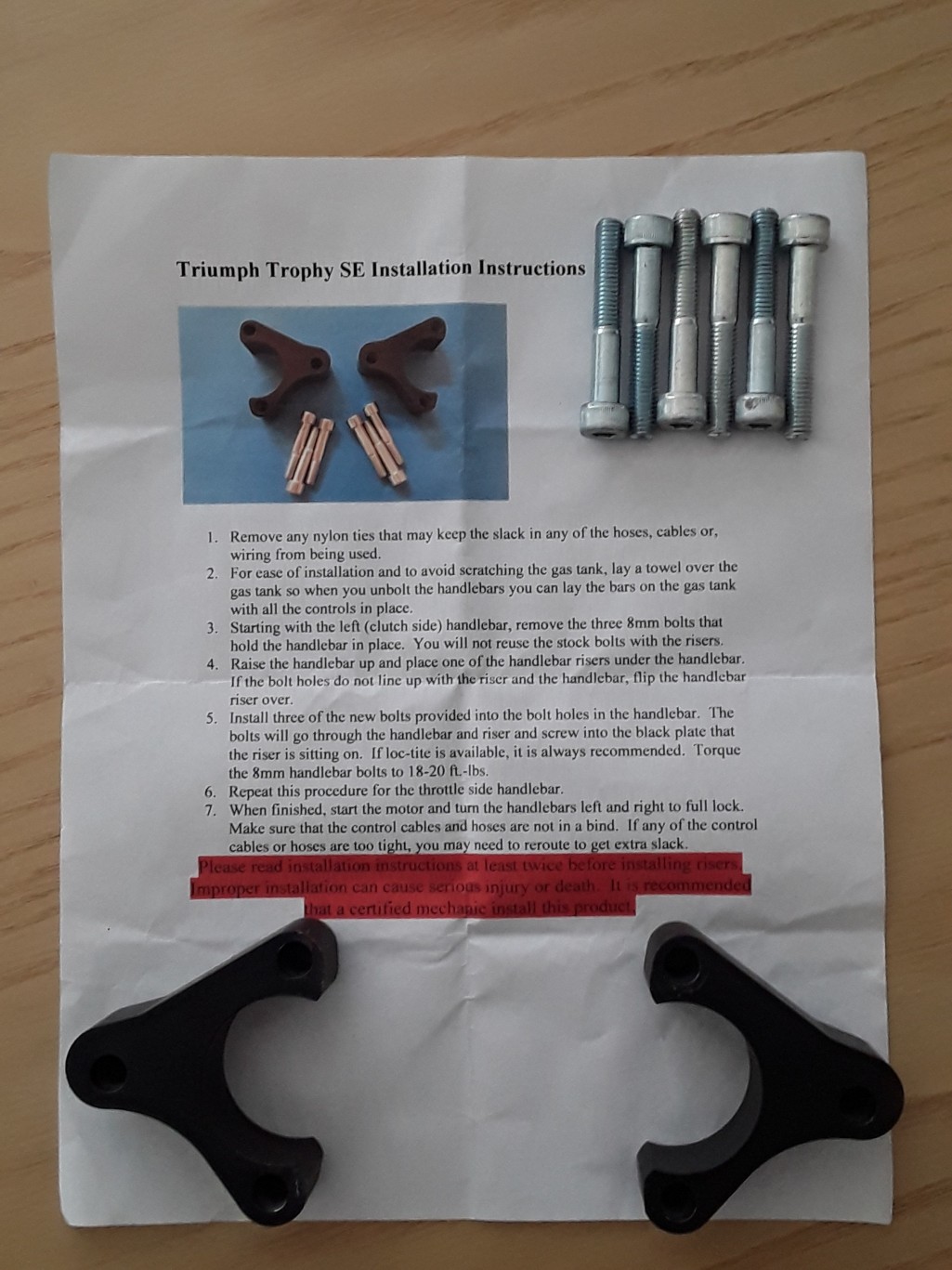 1" Triumph Trophy 1215 Handlebar Risers in black finish by GenMar